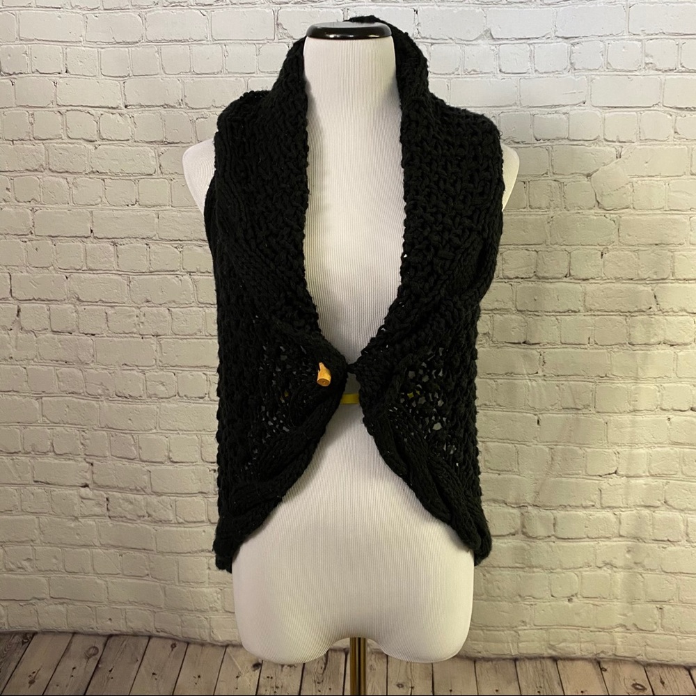 MudPie Crochet Black Vest with Button Closure